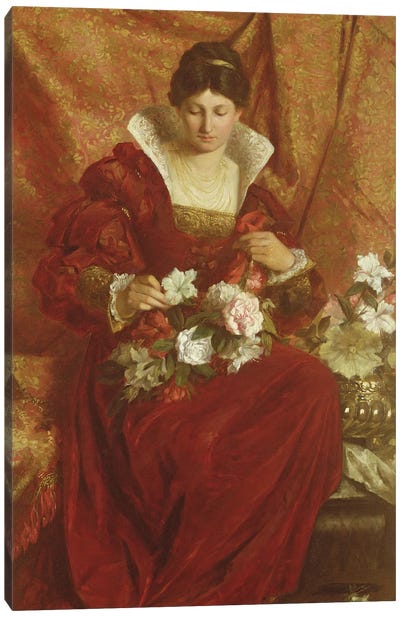 A Lady arranging flowers Canvas Art Print