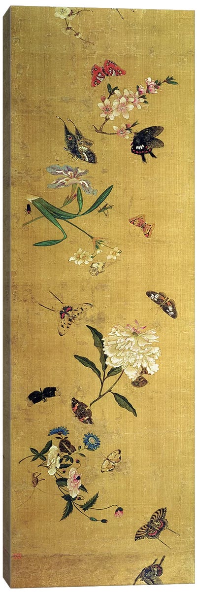 One Hundred Butterflies, Flowers and Insects, detail from a handscroll  Canvas Art Print - Asian Culture