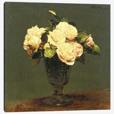 White Roses, 1873  Canvas Print #BMN4680} by Ignace Henri Jean Theodore Fantin-Latour Canvas Artwork