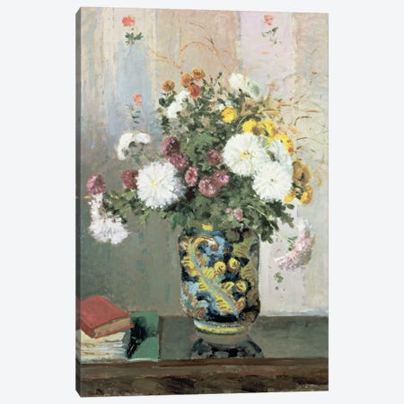 Bouquet of Flowers, Chrysanthemums in a Chinese Vase  Canvas Print #BMN4706} by Camille Pissarro Canvas Artwork