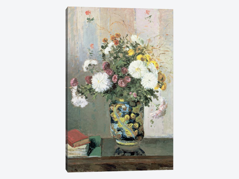 Bouquet of Flowers, Chrysanthemums in a Chinese Vase  by Camille Pissarro 1-piece Canvas Artwork