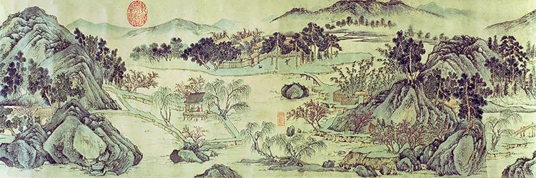 The Peach Blossom Spring from a poem entitled 'Tao Yuan Bi Jing' written by Wang Wei  by Wen Zhengming wall art