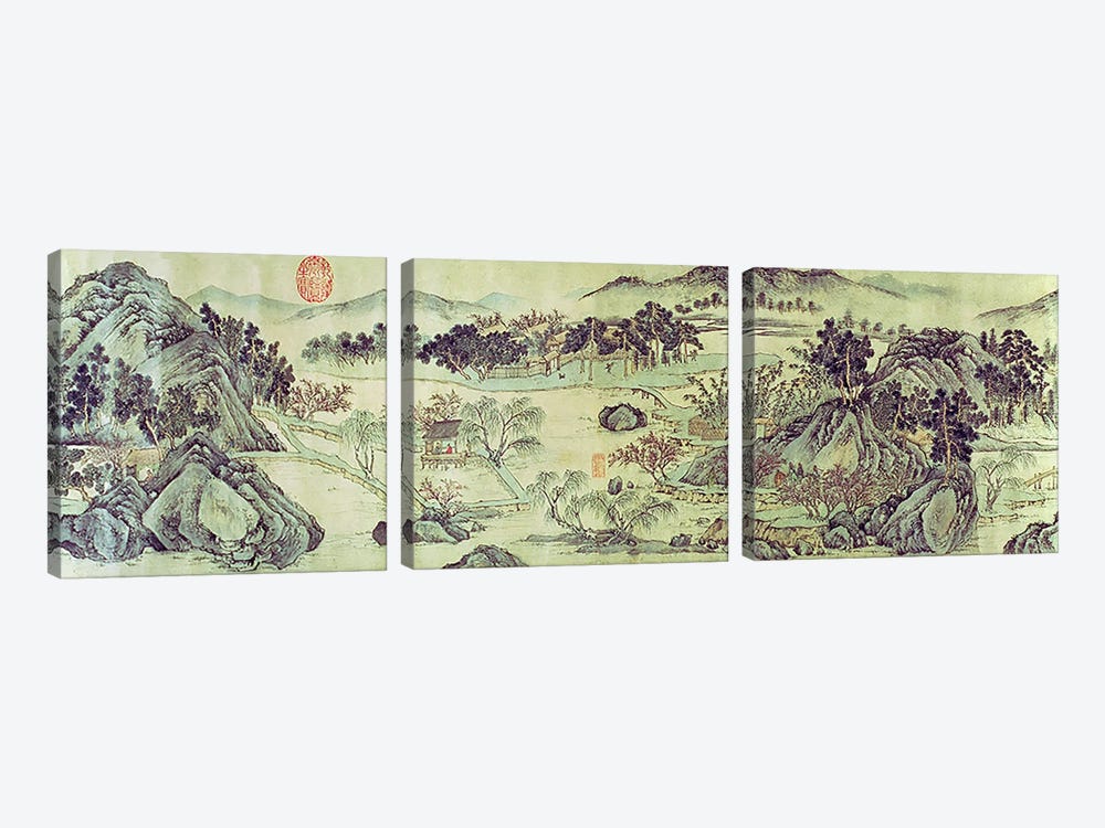 The Peach Blossom Spring from a poem entitled 'Tao Yuan Bi Jing' written by Wang Wei  by Wen Zhengming 3-piece Canvas Art