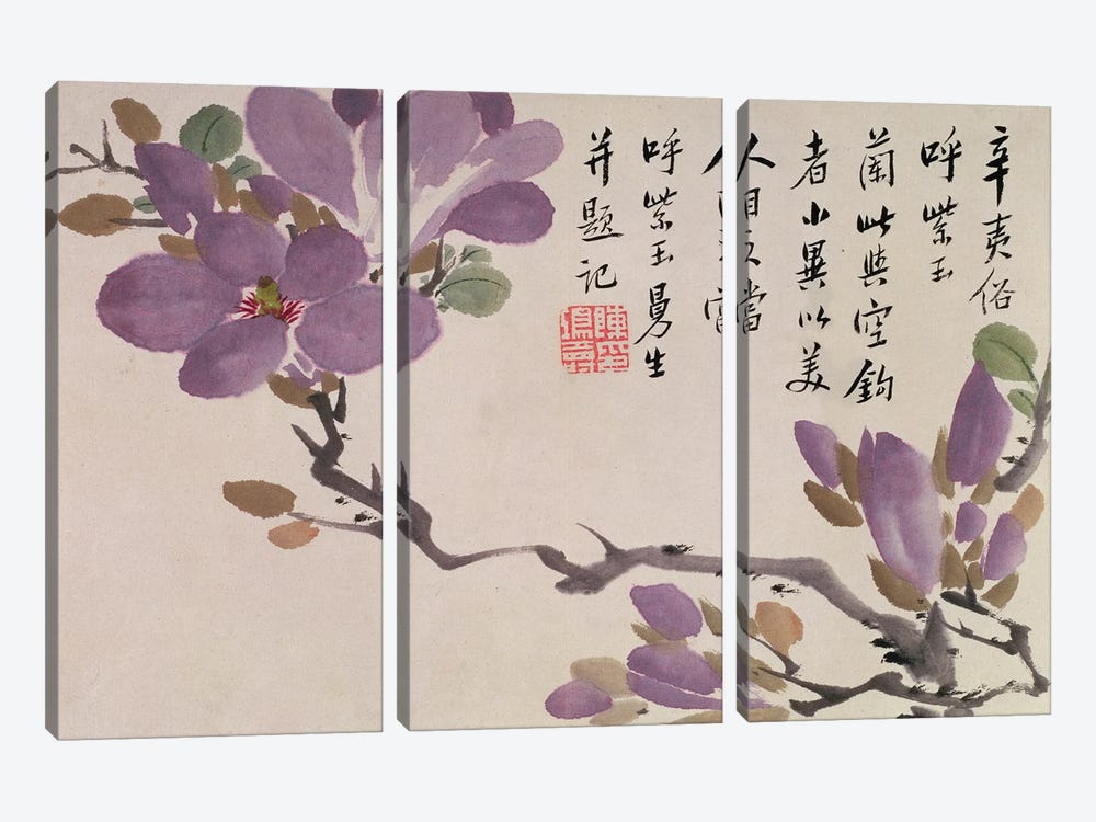 Blossoms, one of twelve leaves inscribed with a poem from an Album of Fruit and Flowers  by Chen Hongshou 3-piece Canvas Art