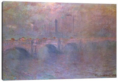 The Thames at Waterloo Bridge, 1903  Canvas Art Print - Mist & Fog Art