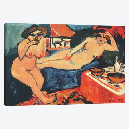 Two Nudes on a Blue Sofa, 1909/10-1920  Canvas Print #BMN4736} by Ernst Ludwig Kirchner Canvas Print