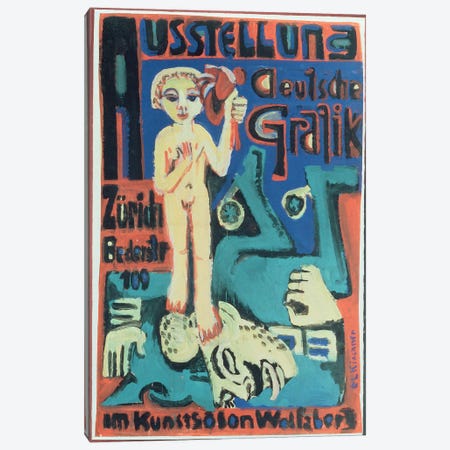 Austellung, Deutsche Grafik im Kunstsalon Wolfsberg, c.1921  Canvas Print #BMN4738} by Ernst Ludwig Kirchner Canvas Artwork