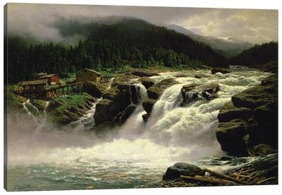 Norwegian Waterfall, at Lofor in Valders, 1905  Canvas Art Print