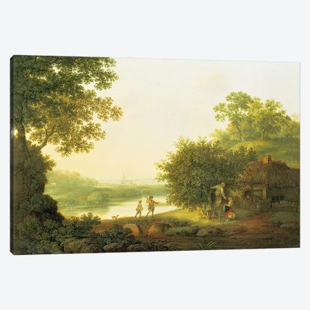 Applepickers, by a Cottage In A Wooded Landscape with Chichester Beyond  Canvas Print #BMN4752} by George Smith Canvas Wall Art
