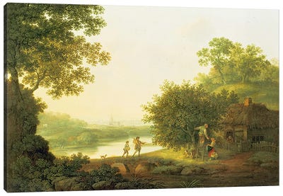 Applepickers, by a Cottage In A Wooded Landscape with Chichester Beyond  Canvas Art Print