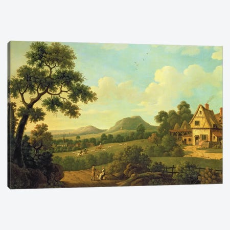 Wooded Landscape With Figures By a Roadside, c.1770  Canvas Print #BMN4753} by English School Canvas Art