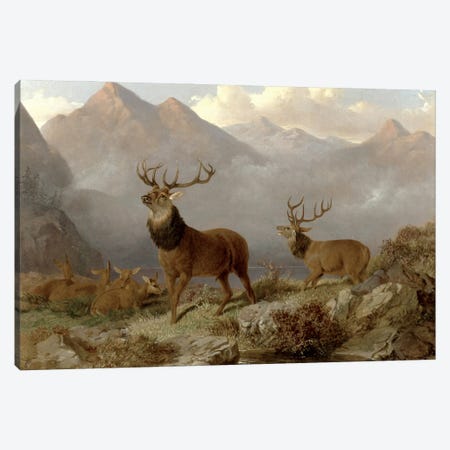 Stags And Hinds In A Highland Landscape, 1864  Canvas Print #BMN4755} by John Frederick Herring Jr Art Print