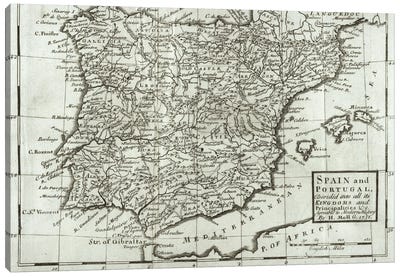 Map of Spain and Portugal, 1731  Canvas Art Print