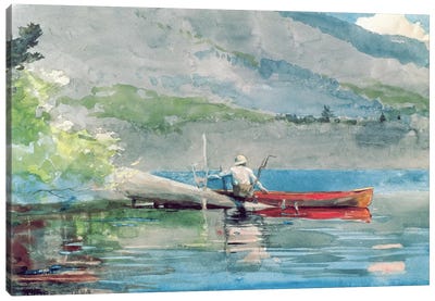 The Red Canoe, 1884  Canvas Art Print - Lake Art