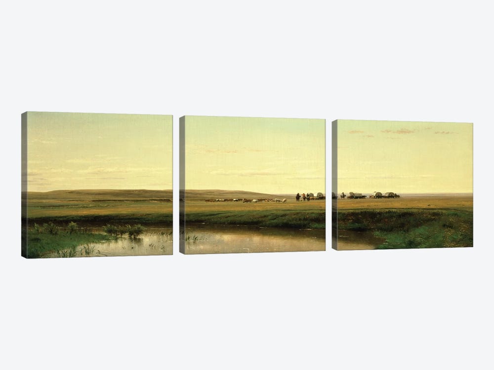 A Wagon Train on the Plains  by Thomas Worthington Whittredge 3-piece Canvas Art Print