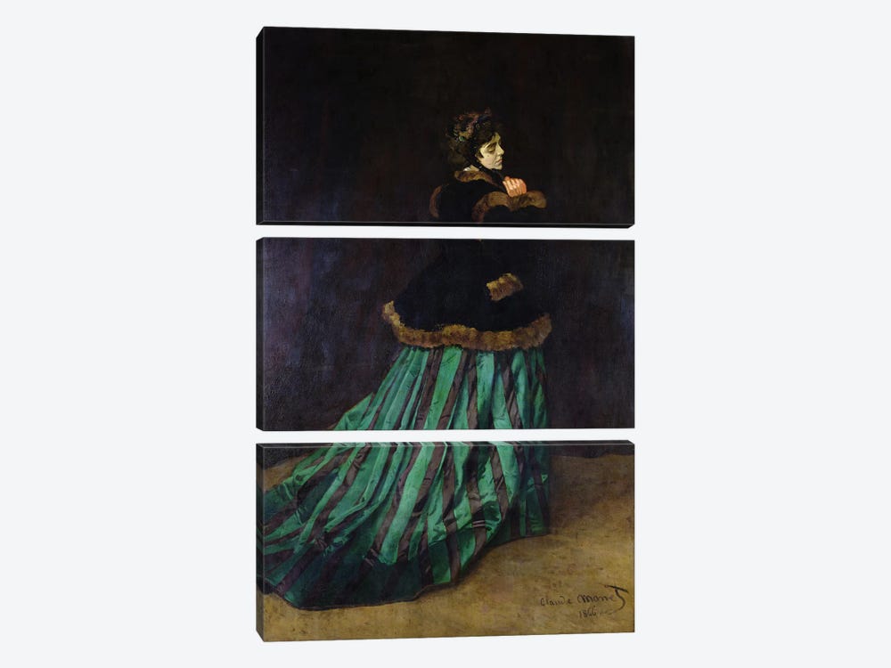 Camille, or The Woman in the Green Dress, 1866  by Claude Monet 3-piece Canvas Art Print