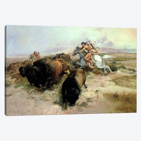 Buffalo Hunt, 1897  Canvas Print #BMN4791} by Charles Marion Russell Canvas Artwork