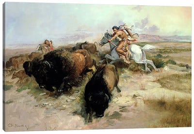 Buffalo Hunt, 1897  Canvas Art Print - Bison & Buffalo Art