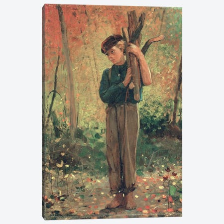 Boy Holding Logs, 1873  Canvas Print #BMN4798} by Winslow Homer Canvas Artwork