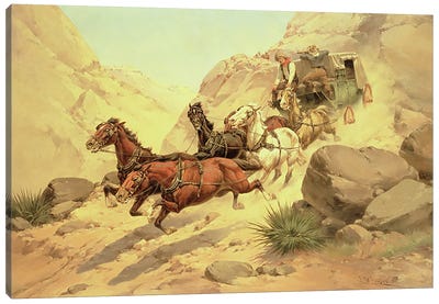 Attack on the Stagecoach  Canvas Art Print - Carriages & Wagons