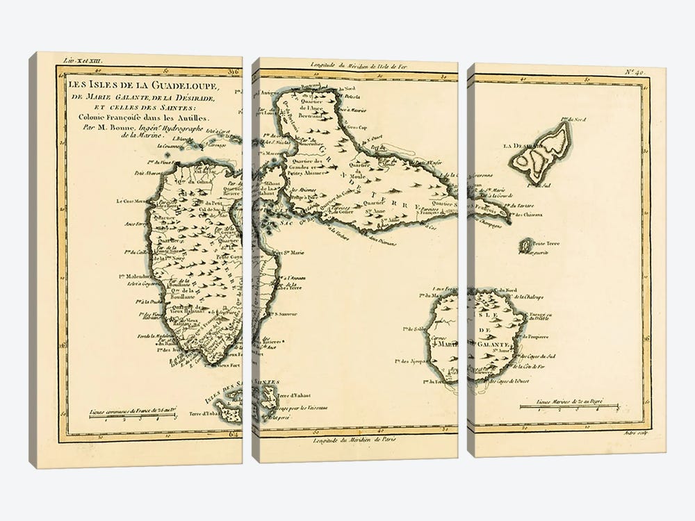 The Islands of Guadeloupe, Marie-Galante, La Desirade, and the Isles des Saintes, French colonies in the Antilles 3-piece Canvas Artwork