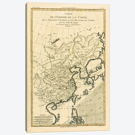 The Chinese Empire, Chinese Tartary and the Kingdom of Korea, with the Islands of Japan Canvas Print #BMN4885} by Charles Marie Rigobert Bonne Canvas Art Print