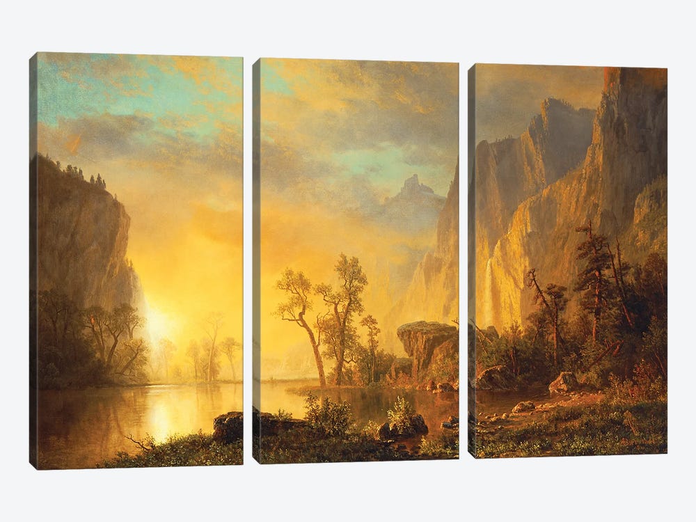 Sunset in the Rockies  by Albert Bierstadt 3-piece Canvas Print