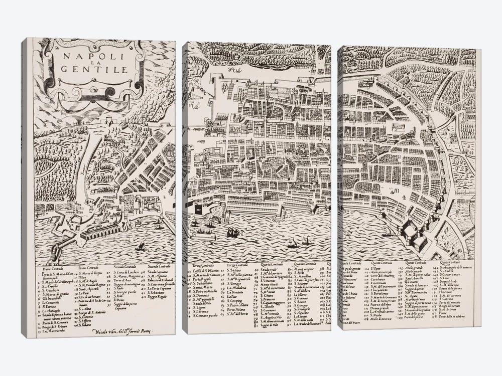 Map of Naples, c.1600  by Italian School 3-piece Canvas Print