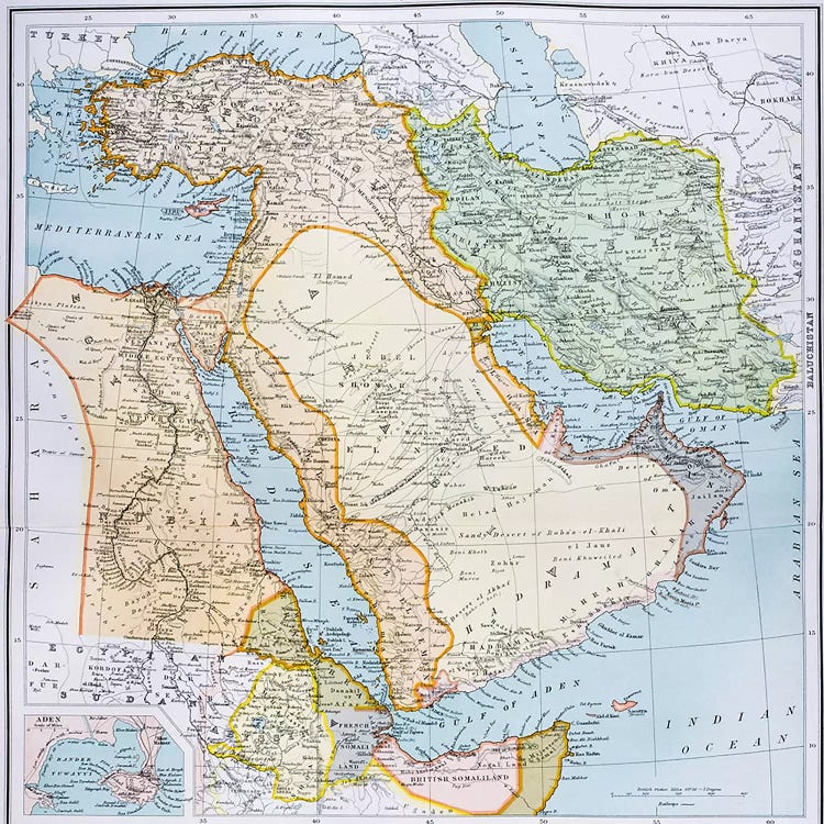 Map Of Turkey, Middle East And Horn of Africa, The Citizen's Atlas of the World, c.1899  by English School wall art