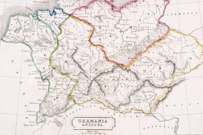 Map of Germany, Germania Antiqua, from 'The Atlas of Ancient Geography', by Samuel Butler, published in London, c.1829  by English School multi panel art
