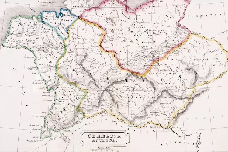 Map of Germany, Germania Antiqua, from 'The Atlas of Ancient Geography', by Samuel Butler, published in London, c.1829 