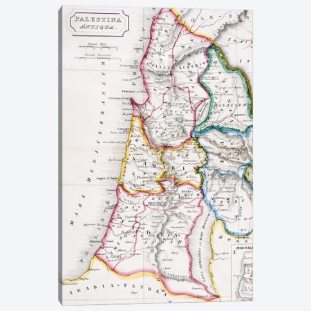 Map of Palestine, Palestina Antiqua, from 'The Atlas of Ancient Geography' by Samuel Butler, published in London, c.1829  Canvas Print #BMN4940} by English School Canvas Art Print
