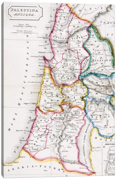 Map of Palestine, Palestina Antiqua, from 'The Atlas of Ancient Geography' by Samuel Butler, published in London, c.1829  Canvas Art Print - English School
