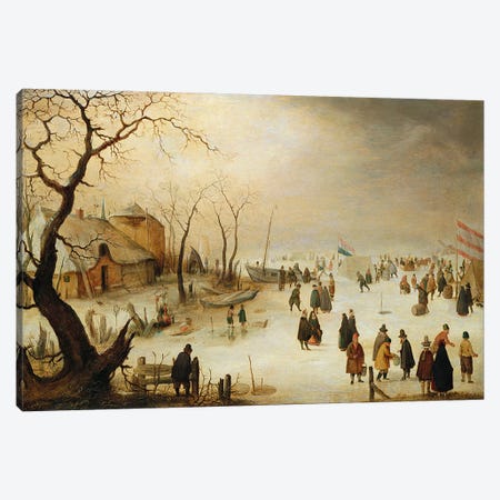 A Winter River Landscape with Figures on the Ice  Canvas Print #BMN4950} by Hendrik Avercamp Canvas Wall Art