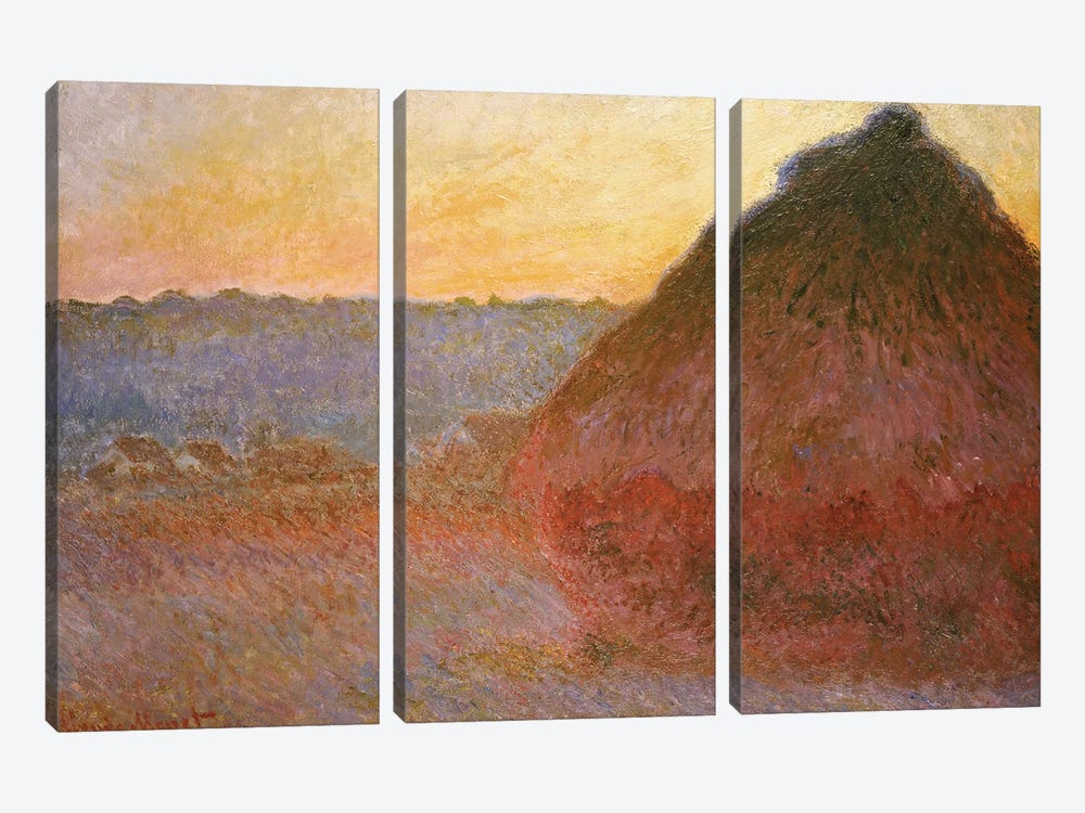 Haystacks, Pink and Blue Impressions, 1891  by Claude Monet 3-piece Canvas Art Print