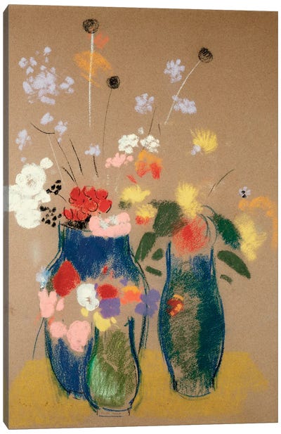 Three Vases of Flowers, c.1908-10  Canvas Art Print - Odilon Redon