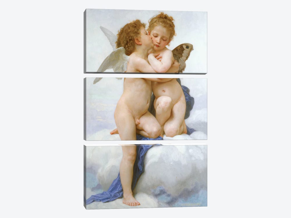 The First Kiss  by William-Adolphe Bouguereau 3-piece Canvas Wall Art