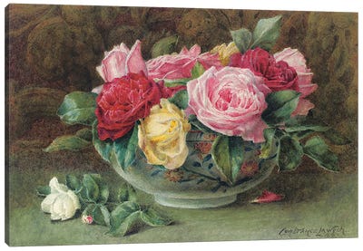 Still life with a bowl of pink, yellow and red roses, 1883  Canvas Art Print