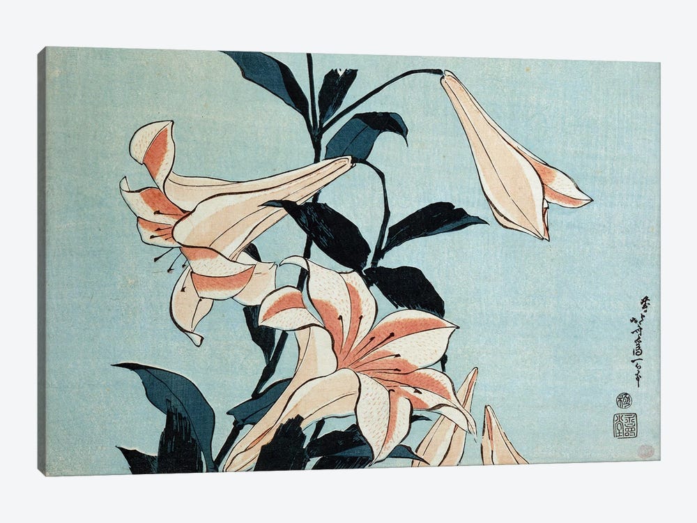Trumpet lilies  by Katsushika Hokusai 1-piece Canvas Wall Art