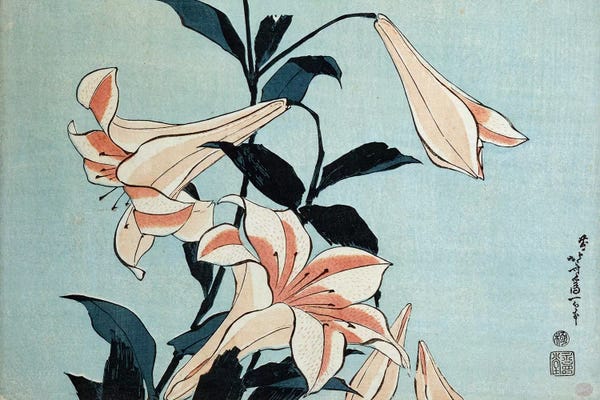 Ukiyo-e: Trumpet lilies  by Katsushika Hokusai