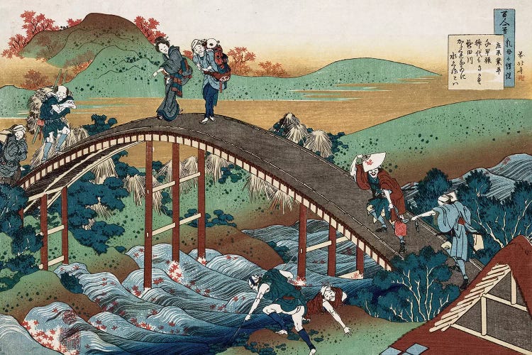 Autumn leaves on the Tsutaya River, from the series 'One Hundred Poems as Told by the Nurse', c.1839  by Katsushika Hokusai wall art