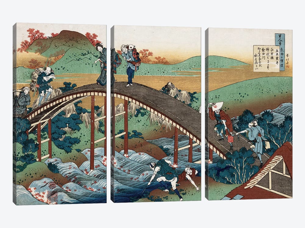 Autumn leaves on the Tsutaya River, from the series 'One Hundred Poems as Told by the Nurse', c.1839  by Katsushika Hokusai 3-piece Canvas Art