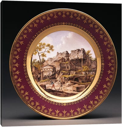 Sevres fond pourpre topographical plate  Canvas Art Print - French School