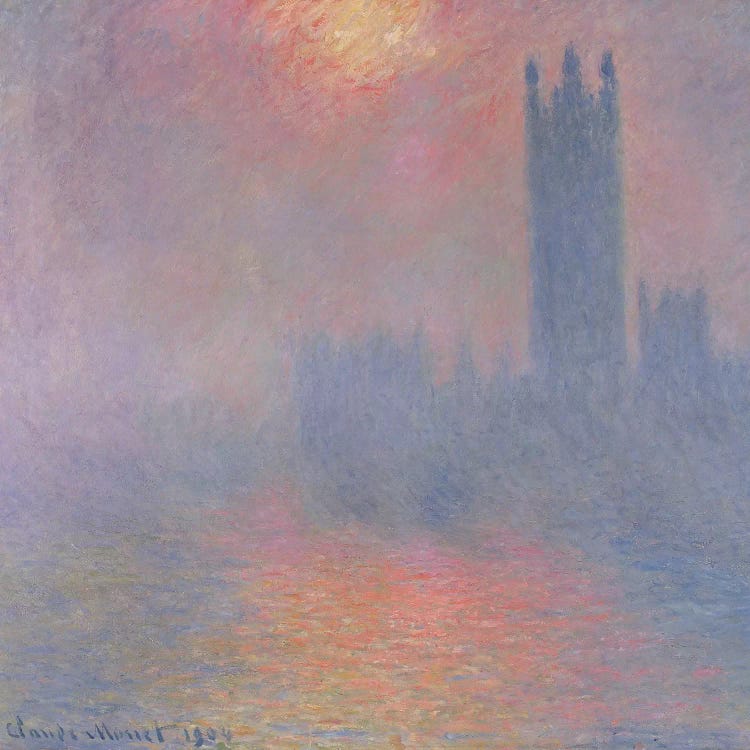 The Houses of Parliament, London, with the sun breaking through the fog, 1904 