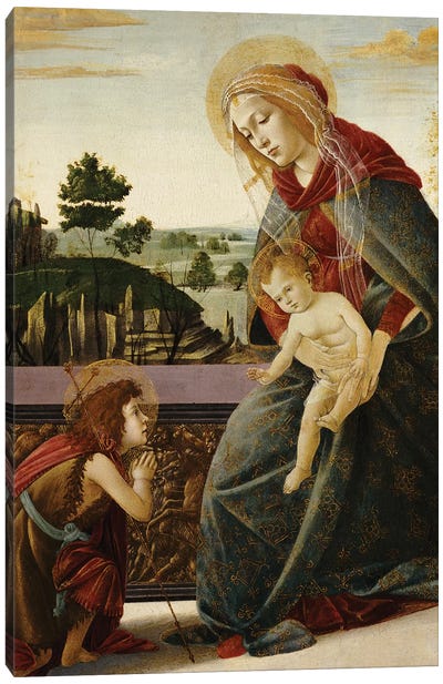 The Madonna and Child with the Young St. John the Baptist in a Landscape  Canvas Art Print - Renaissance Art