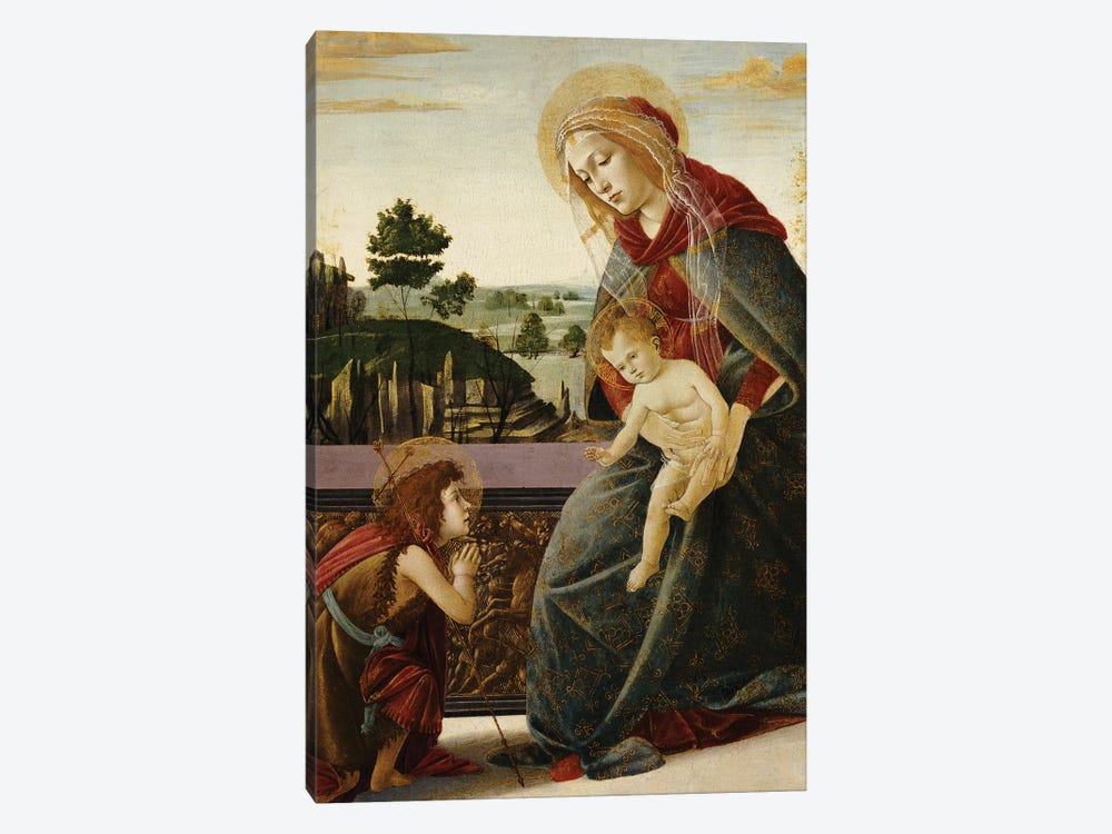 The Madonna and Child with the Young St. John the Baptist in a Landscape  by Sandro Botticelli 1-piece Canvas Wall Art