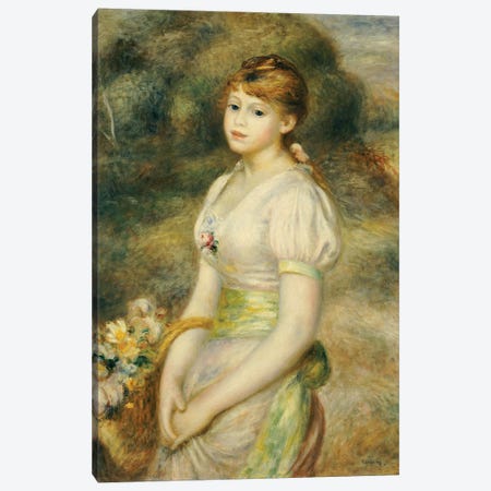 Young Girl with a Basket of Flowers  Canvas Print #BMN5062} by Pierre-Auguste Renoir Art Print