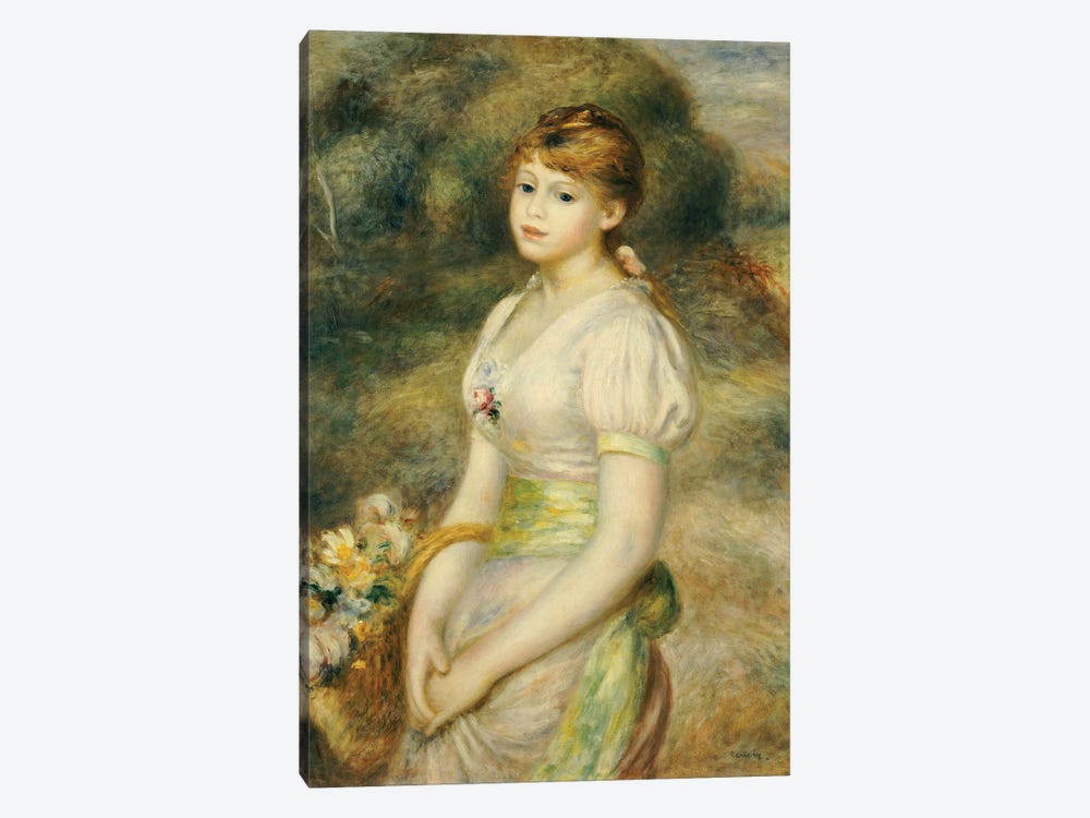 Young Girl with a Basket of Flowers  1-piece Canvas Art Print