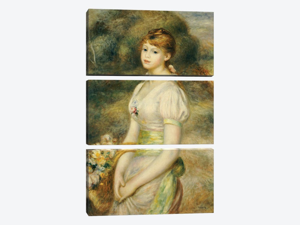 Young Girl with a Basket of Flowers  3-piece Canvas Print