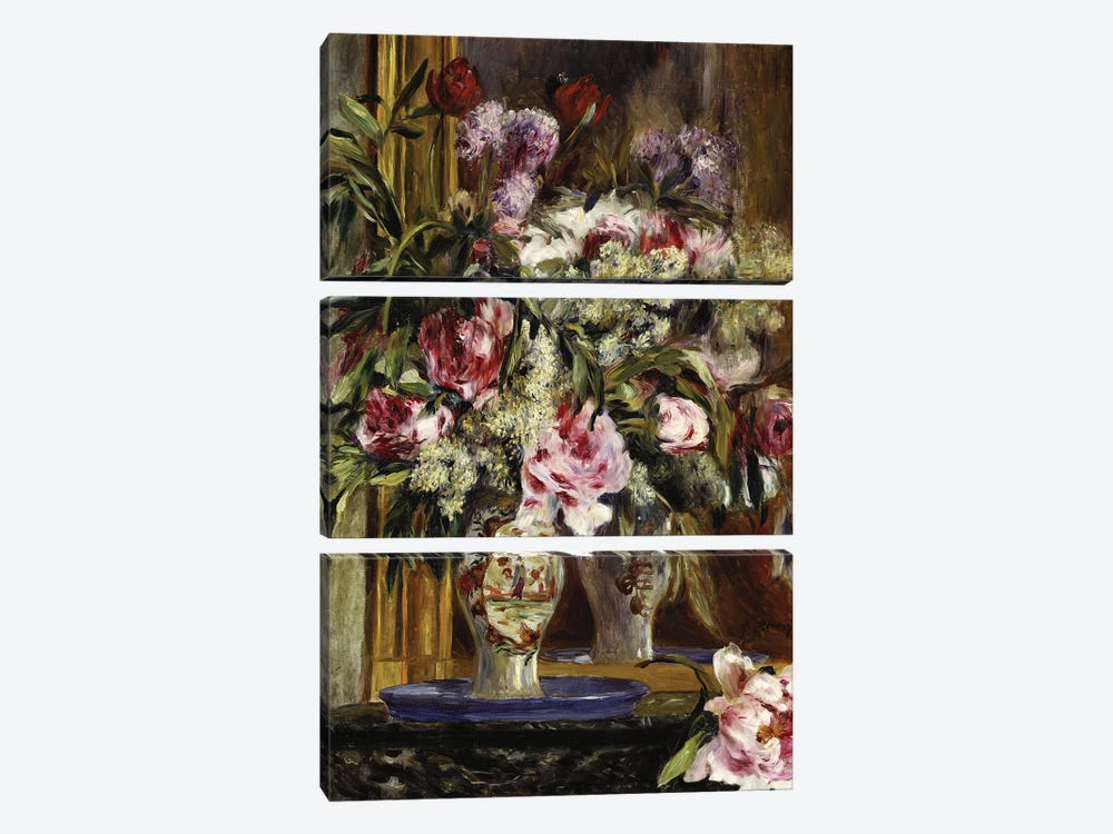 Vase of Flowers, 1871  by Pierre Auguste Renoir 3-piece Canvas Print